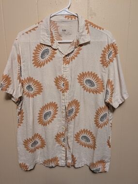 Folk Men's Floral Short Sleeve Button-Up Shirt Size M